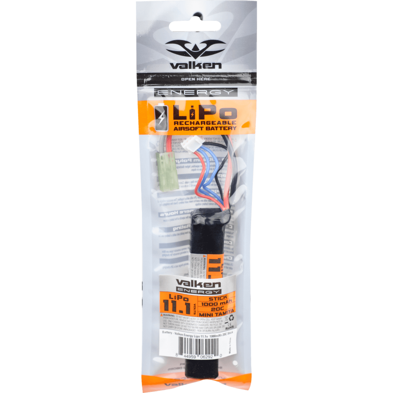 Valken Airsoft Battery - LiPo 11.1v 1000mAh 30c Stick Style