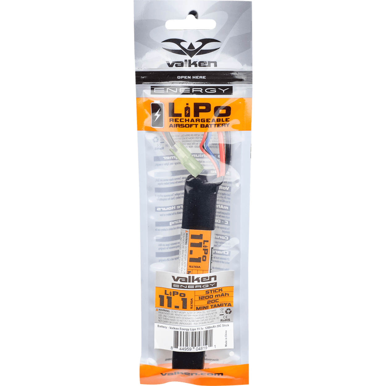 Valken Airsoft Battery - LiPo 11.1v 1200mAh 30c Split Style